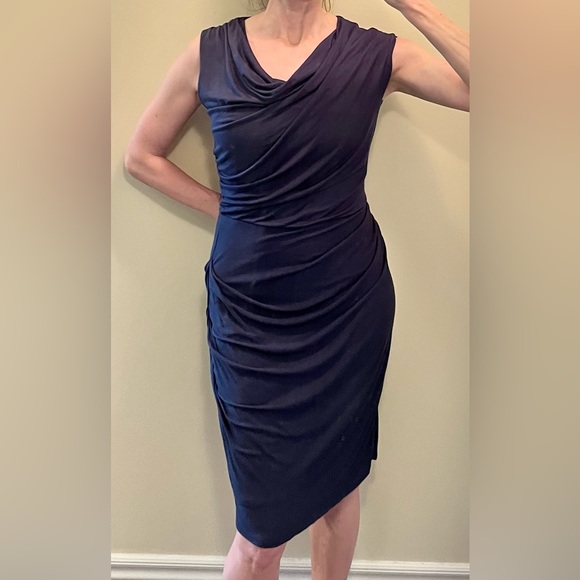 Bordeaux Draped Navy Dress - Picture 4 of 6